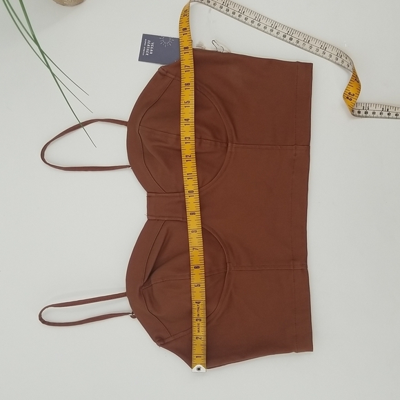 Vegan Eco Leather Tobacco Brown Corset Top w Back Zipper - Picture 10 of 12